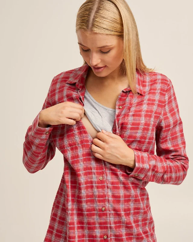 Red Check Long Nursing Shirt