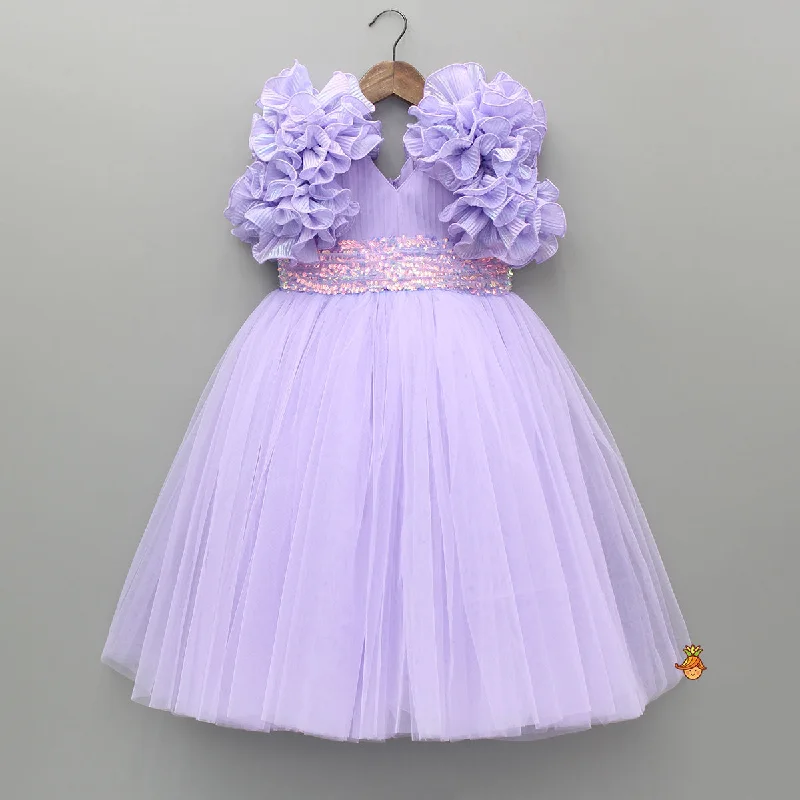 Pre Order: V Neck Ruffle Enhanced Lavender Fancy Gown