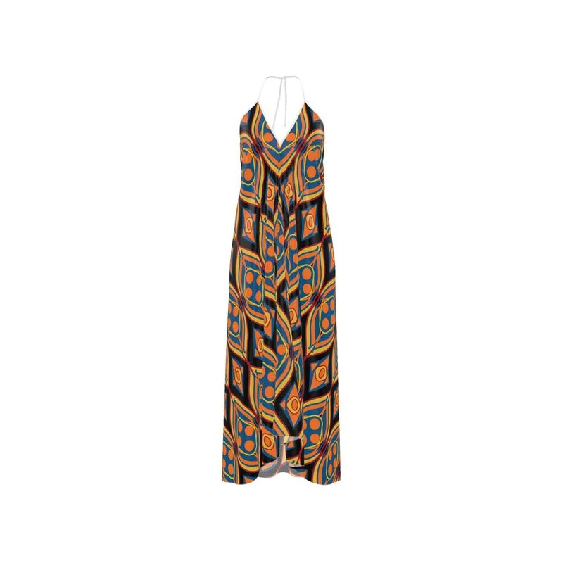 Art Deco Series Orange Halter Dress