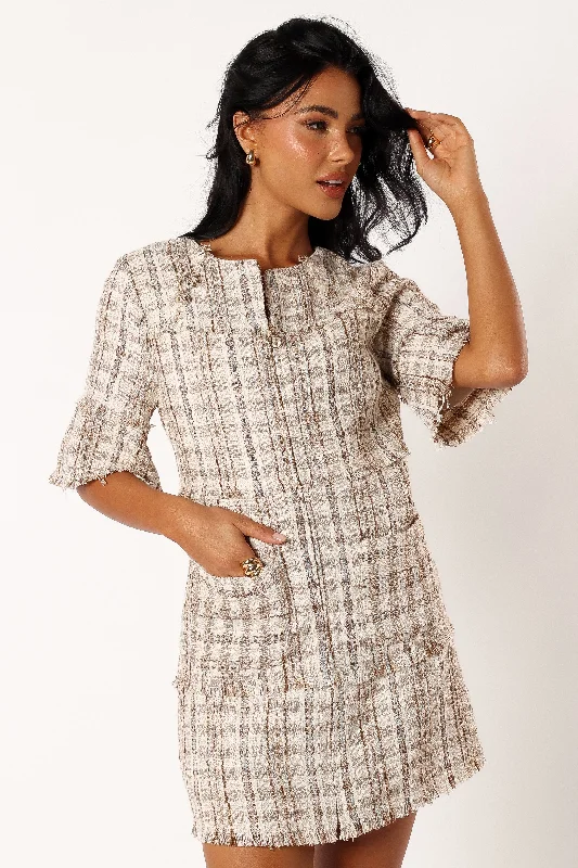 Calloway Mini Dress - Cream Tweed