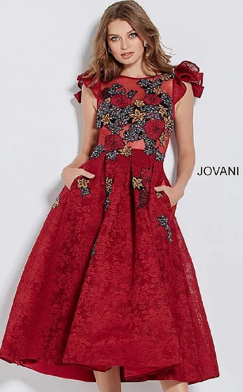 Jovani M59787 Floral Embroidered Tea Length Prom Dress