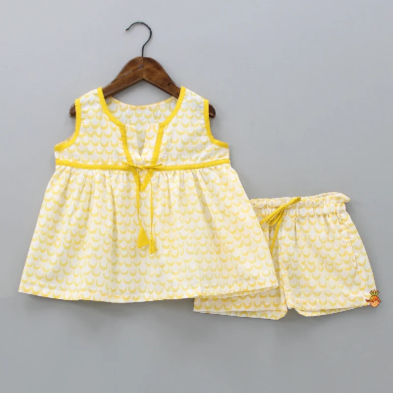 Pre Order: Moon Printed Yellow Top And Shorts