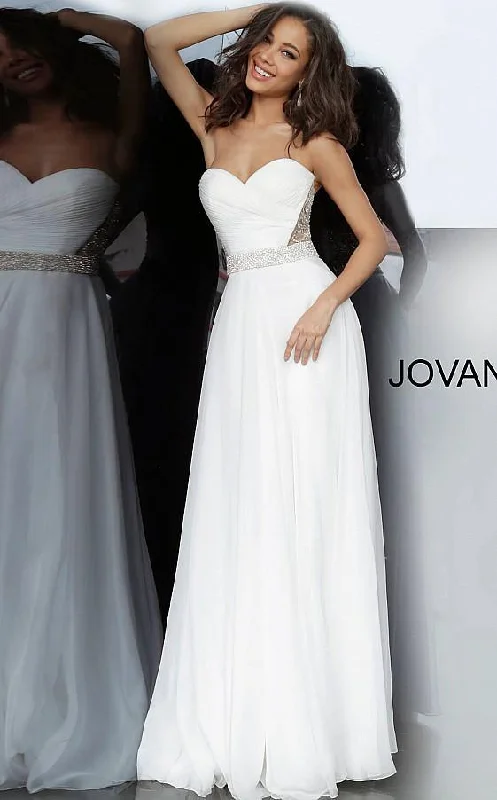 Jovani 0045 Prom Long Pleated Bodice Strapless Gown