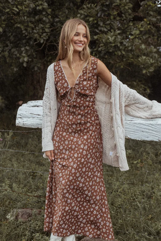 Jackson Maxi Dress - Brown Ditsy Floral