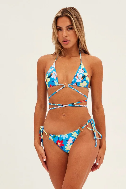 Blue Floral Two Piece Bikini