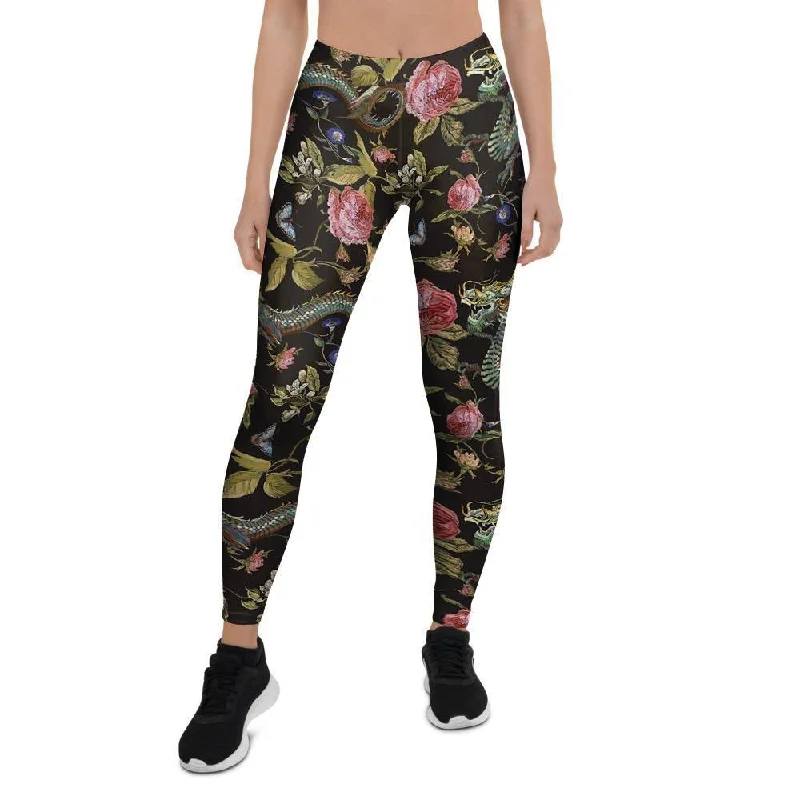 Janpanese Floral Dragon Print Women's Leggings