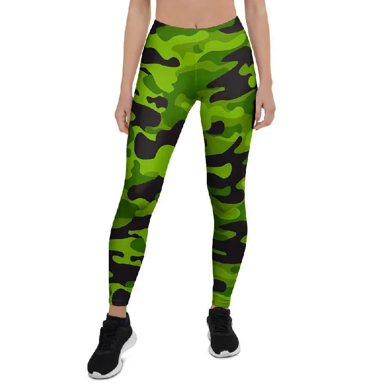 Lime Green Camo Print Women's Leggings