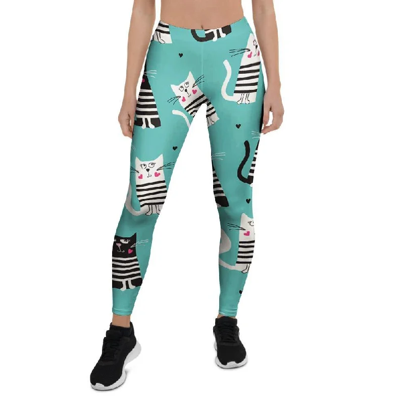 Love Turquoise Cat Print Women's Leggings