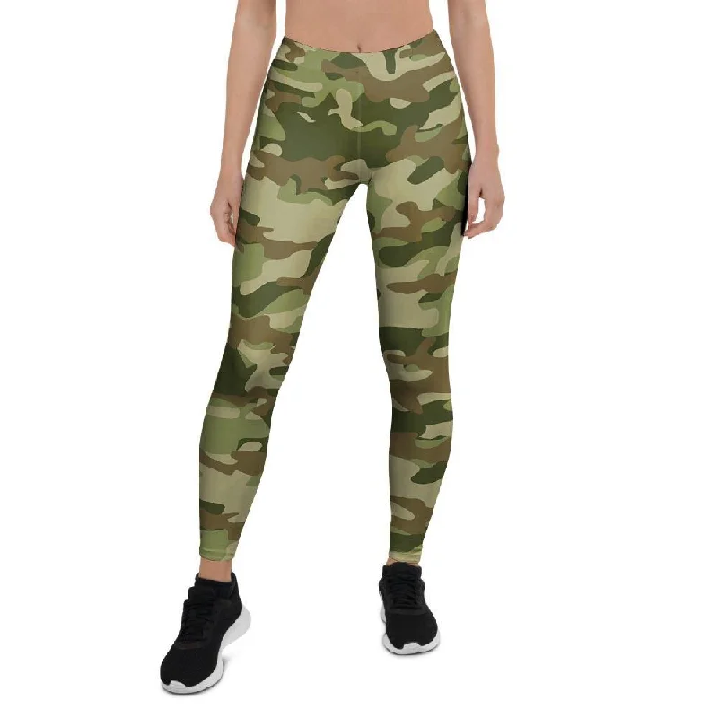 Military Green Camo Print Women's Leggings