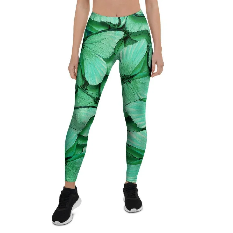 Mint Green Butterfly Print Women's Leggings