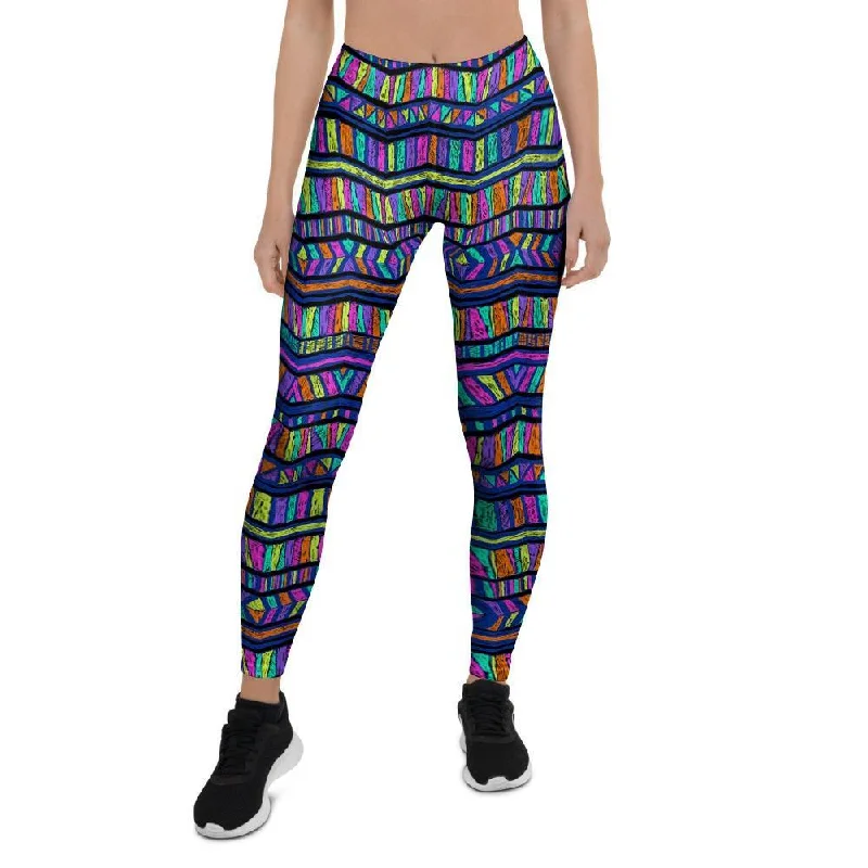 Multicolor Indian Aztec Doodle Elements Abstract Women's Leggings