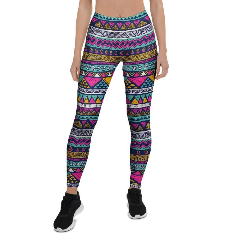 Multicolor Indian Aztec Geometric Art Women's Leggings