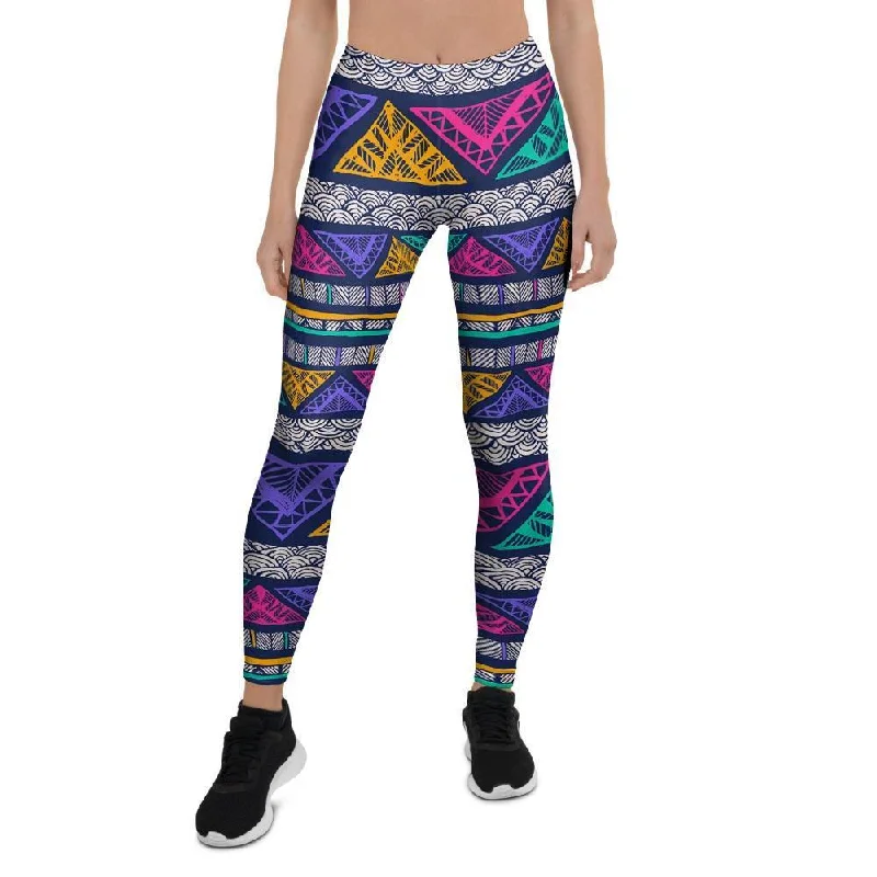 Multicolor Native Aztec Abstract Doodle Women's Leggings