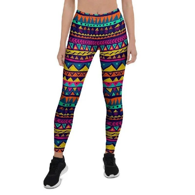 Multicolor Native Aztec Abstract Geometric Women's Leggings