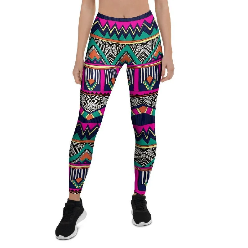 Multicolor Native Aztec Doodle Abstract Women's Leggings