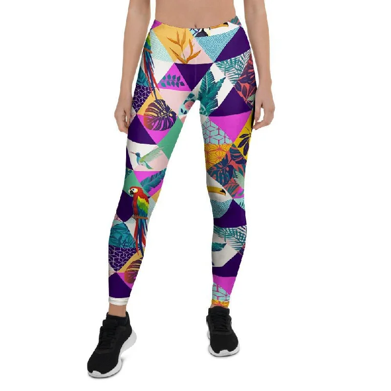 Patchwork Tropical Bird Print Women's Leggings