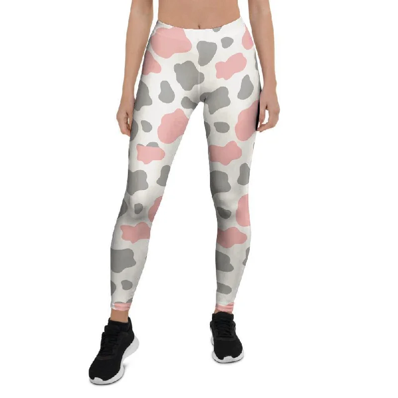 Pink And Grey Cow Print Women's Leggings