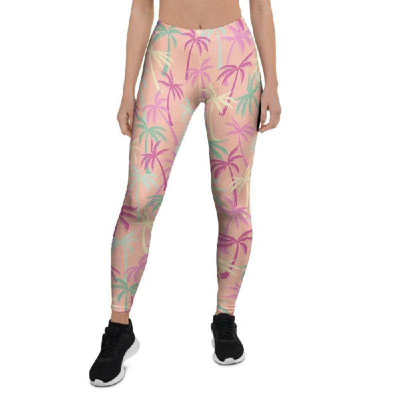 Pink Palm Tree Hawaiian Print Women's Leggings