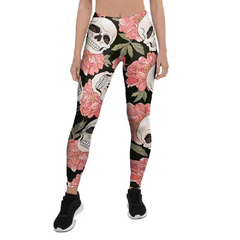 Pink Peony Skull Women's Leggings