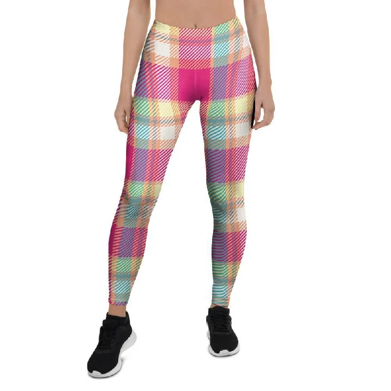 Pink Plaid Tartan Print Women's Leggings