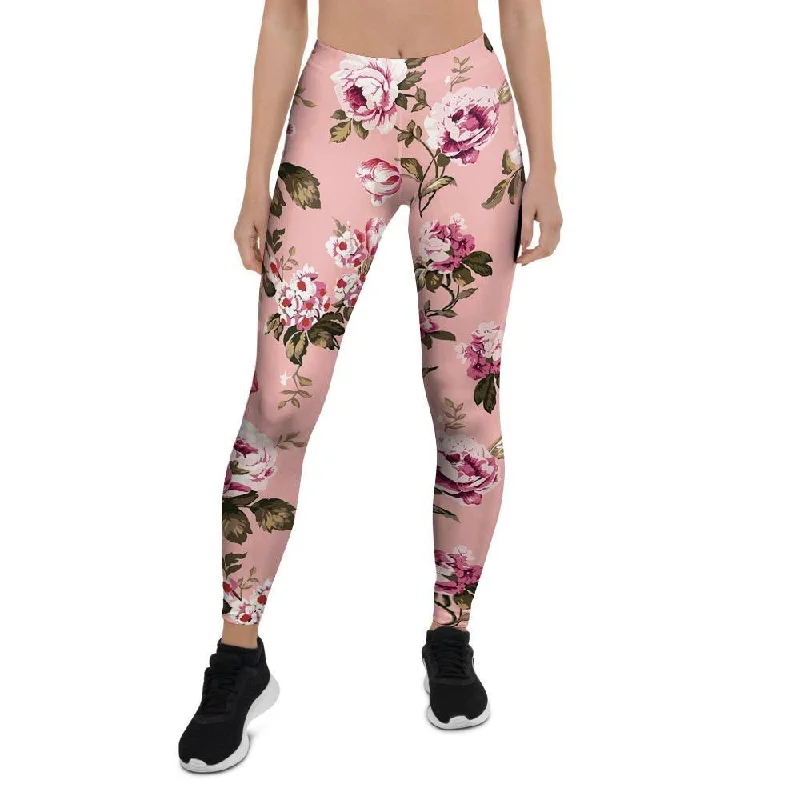 Pink Rose Floral Print Women's Leggings