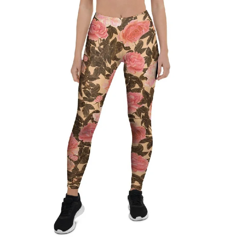 Pink Rose Floral Women's Leggings