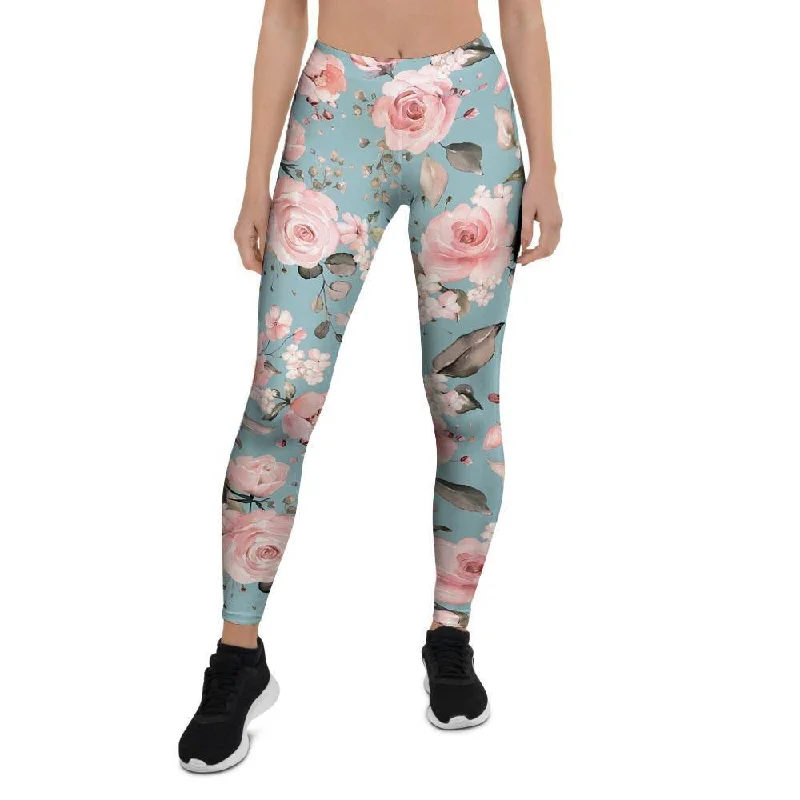 Pink Rose Flower Print Women's Leggings