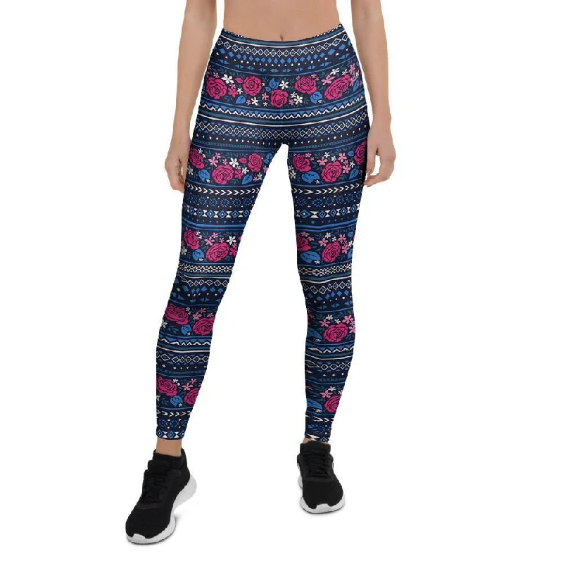 Pink Rose Tribal Aztec Women's Leggings