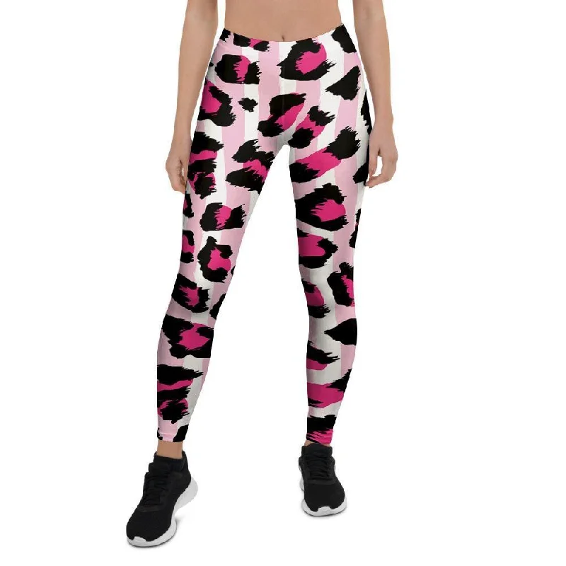 Pink Striped Leopard Women's Leggings