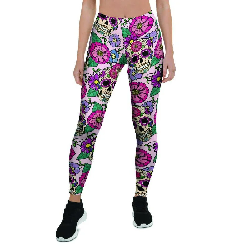 Pink Sugar Skull Floral Women's Leggings