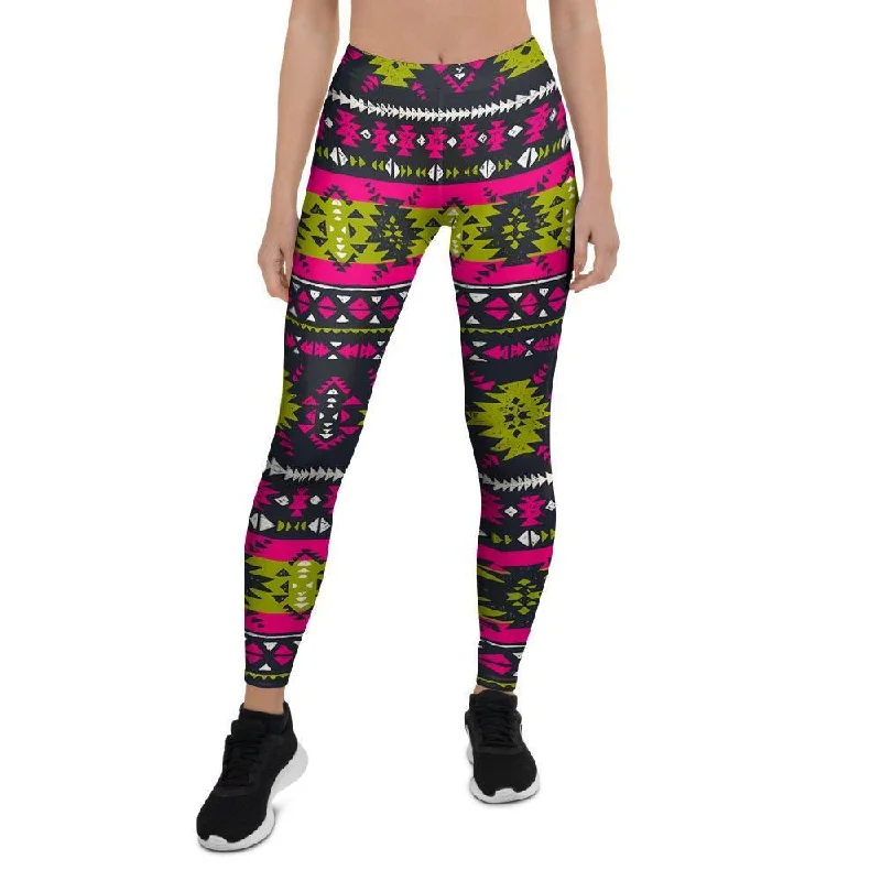 Pink Tribal Aztec Grunge Women's Leggings