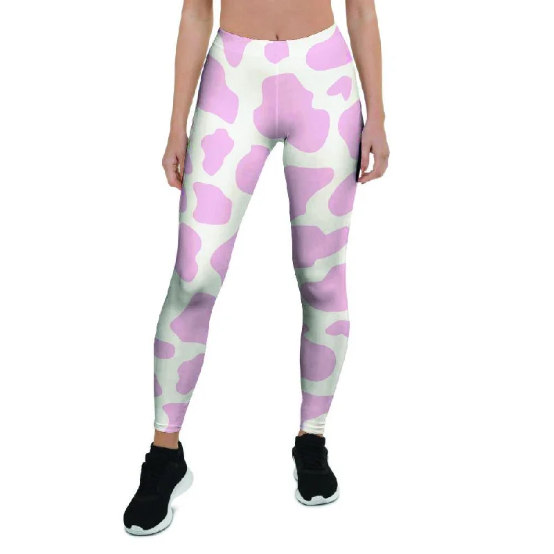 Pink White Cow Print Women's Leggings