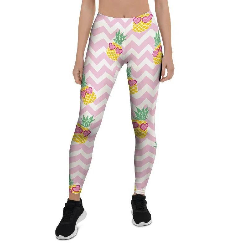 Pink Zig Zag Pineapple Print Women's Leggings