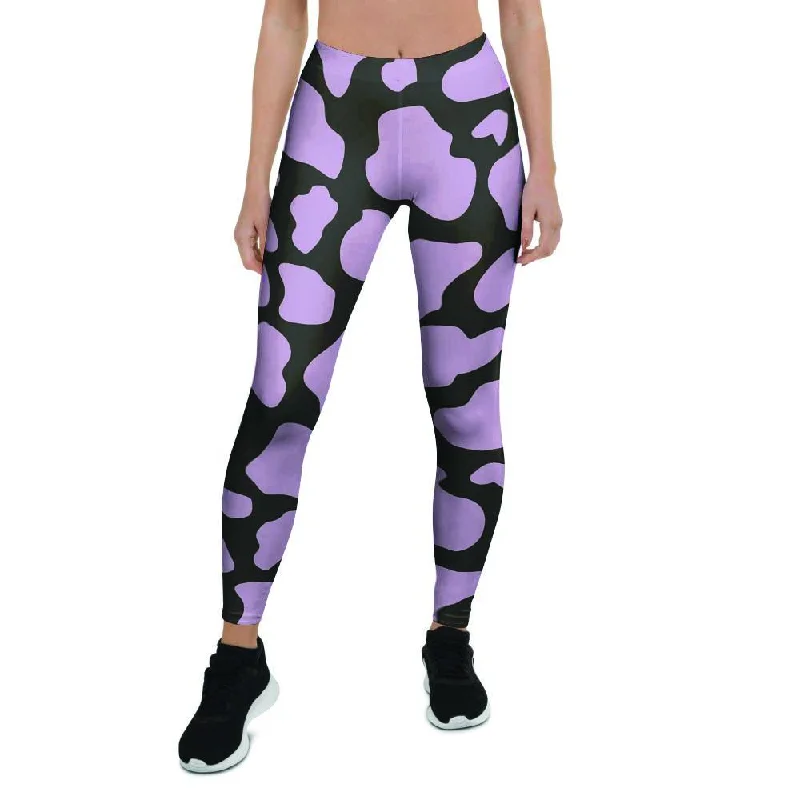 Purple And Black Cow Print Women's Leggings