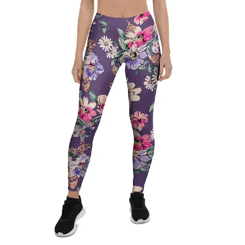 Purple Floral Print Women's Leggings