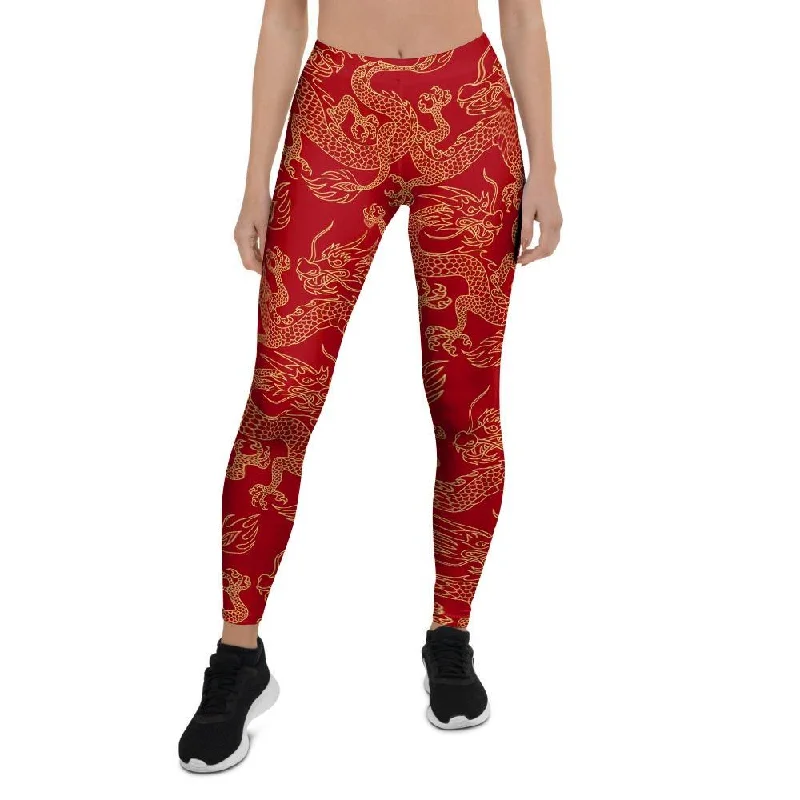 Red Oriental Chinese Dragon Women's Leggings