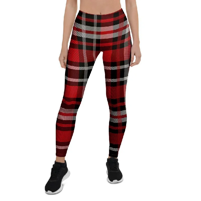 Red Plaid Tartan Print Women's Leggings