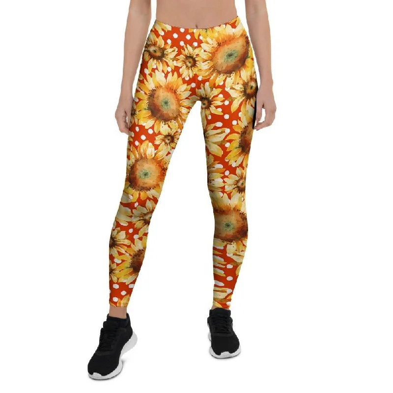 Red Polka Dot Sunflower Women's Leggings