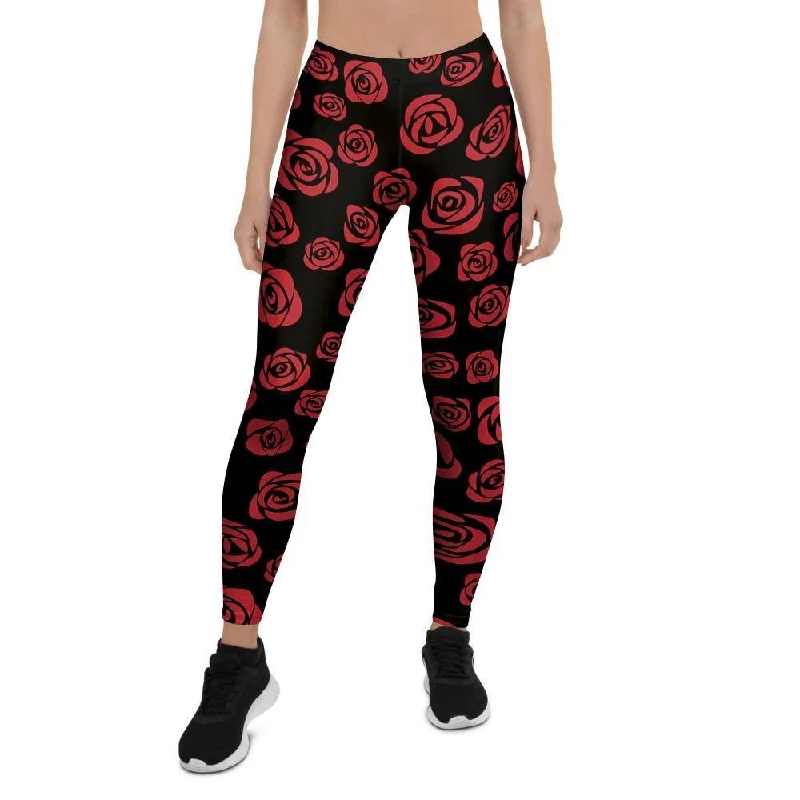 Red Rose Floral Doodle Women's Leggings