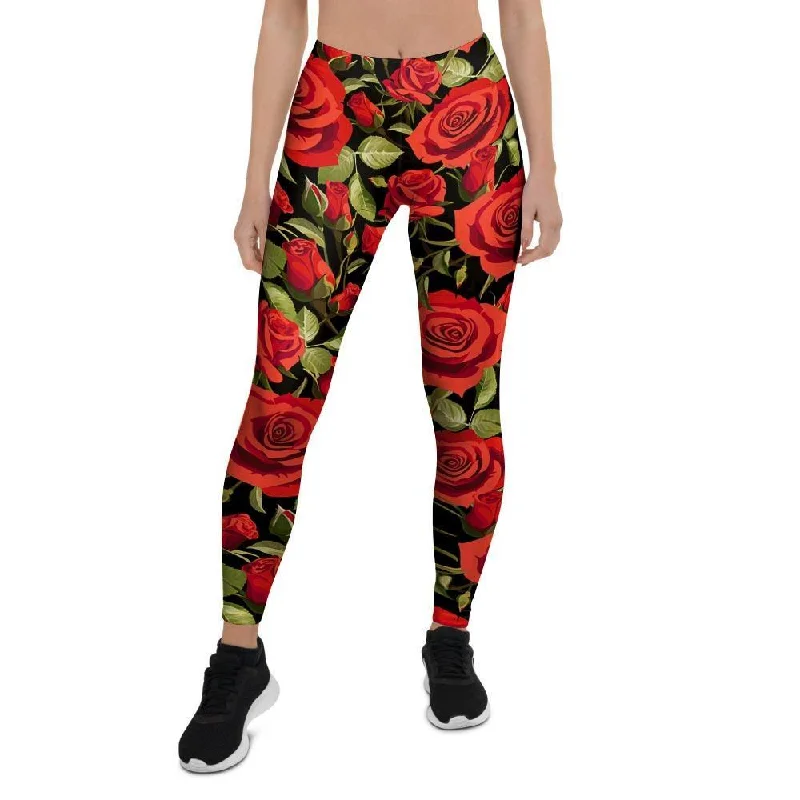 Red Rose Floral Women's Leggings